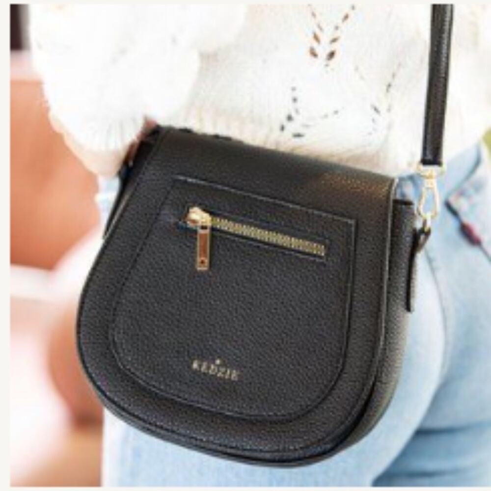 NEW Black Kenzie Camden Mini Messenger Crossbody Bag - Vegan Leather